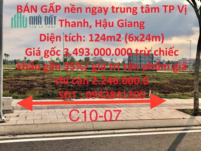 BÁN GẤP nền ngay trung tâm TP Vị Thanh, Hậu Giang