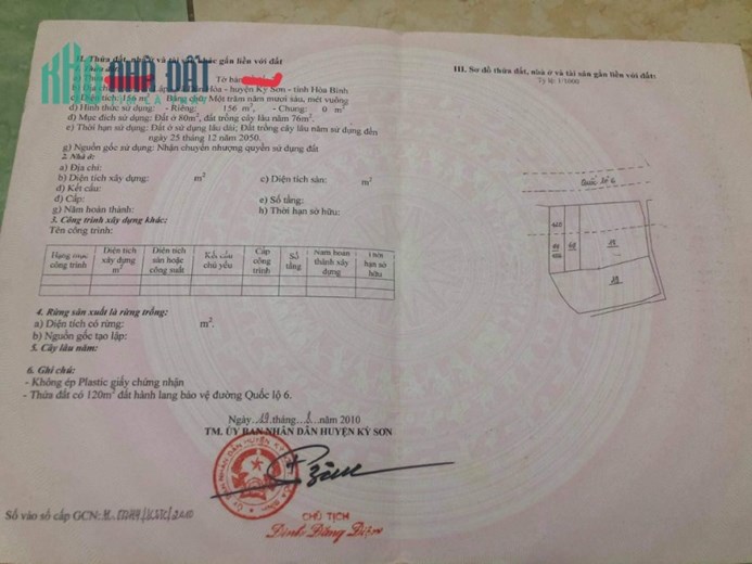 CẦN BÁN LÔ ĐẤT 156M2, NGAY MẶT ĐƯỜNG QUỐC LỘ 6, MẶT TIỀN RỘNG 8.5M.