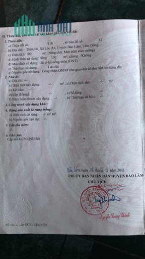 CHÍNH CHỦ Cần Bán Lô Đất Đẹp  Vị Trí Đắc Địa Tại Xã Lộc An, Huyện Bảo Lâm, Lâm Đồng