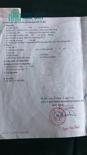 CHÍNH CHỦ Cần Bán Lô Đất Đẹp  Vị Trí Đắc Địa Tại Xã Lộc An, Huyện Bảo Lâm, Lâm Đồng