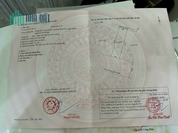 Bán đất lô 14 Lê Hồng Phong đối diện UBND Hải An, 60m, đường 15m, GIÁ 75 tr/m
