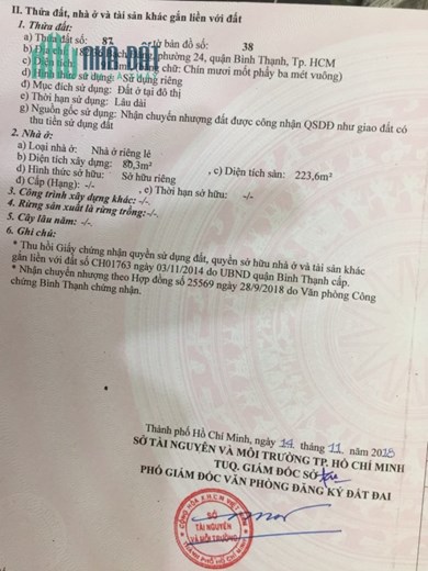 CHÍNH CHỦ CẦN BÁN NHÀ TẠI PHƯỜNG 24, QUẬN BÌNH THẠNH, TP HỒ CHÍ MINH
