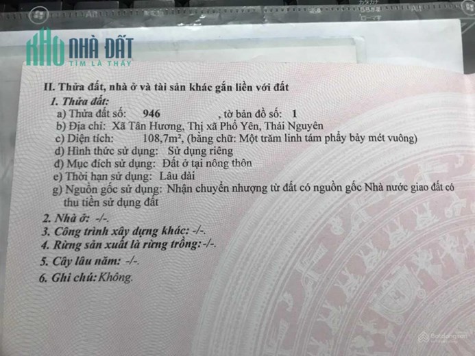 CẦN TIỀN BÁN GẤP LÔ  ĐẤT MẶT TIỀN ĐƯỜNG TRẦN NGUYÊN HÃN DỰ ÁN KDC TÂN TIẾN - PHỔ YÊN - THÁI NGUYÊN.