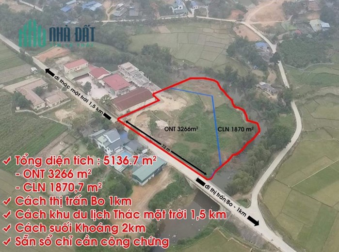 Siêu phẩm hiếm có 6500m 3266m ont suối lớn bám vùng quanh, view đẹp, bám đường nhựa liên xã tại Kim