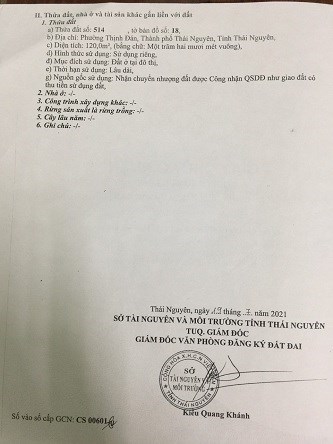 CHÍNH CHỦ bán đất tại Phường Thịnh Đán, TP Thái Nguyên.