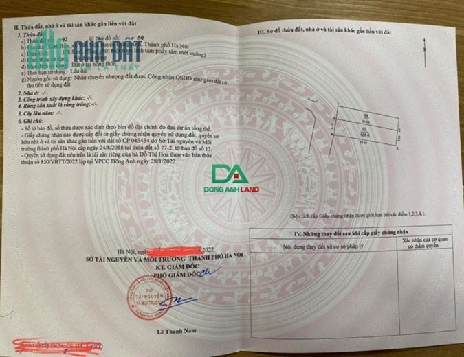 Bán đất mặt đường Đông Anh trục chính kinh doanh 108.8m thôn Thố Bảo Vân Nội