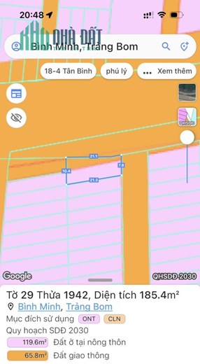 Cần Bán lô đất đường Võ Nguyên Giáp, X.Bình Minh, Trảng Bom 1,5tỷ