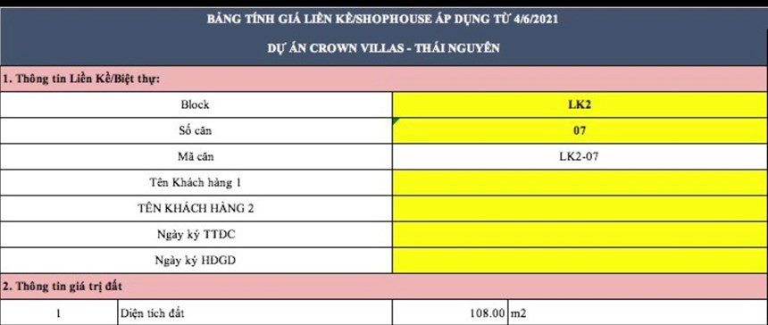 Cần chuyển nhượng 1 căn liền kề dự án Crown Villas Thái Nguyên.