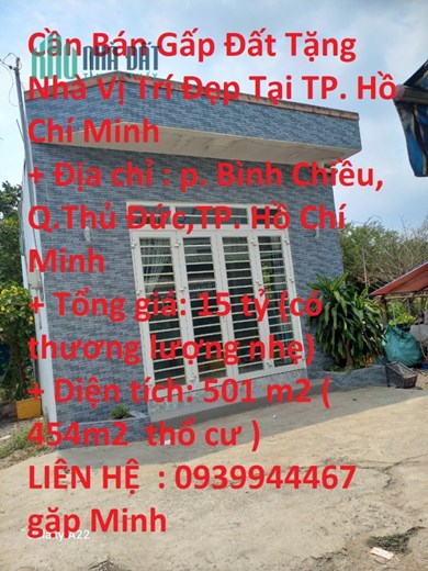 Cần Bán Gấp Đất Tặng Nhà Vị Trí Đẹp Tại TP. Hồ Chí Minh