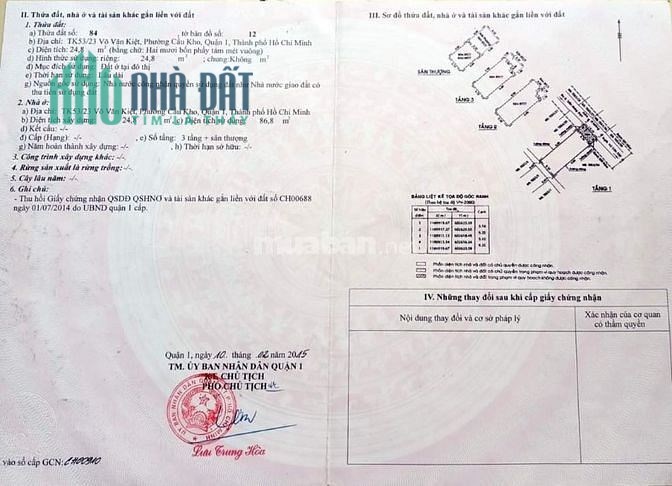 Bán  gấp nhà Quận 1 31m2 4 tấm Đường Võ Văn Kiệt Phường Cầu Kho, Quận 1, TP.HCM