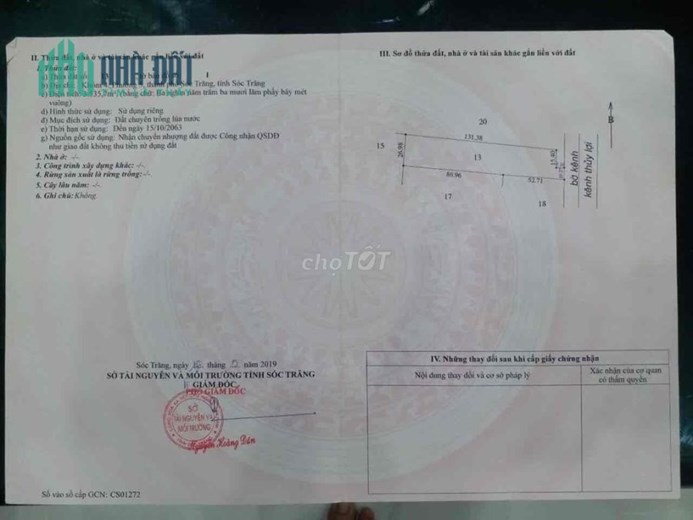 Chính chủ cần bán đất ruộng tại thành phố Sóc Trăng