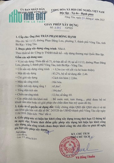 BÁN LÔ ĐẤT ĐỊA CHỈ 11/13 PHAN ĐĂNG LƯU - PHƯỜNG 3 - THÀNH PHỐ VŨNG TÀU