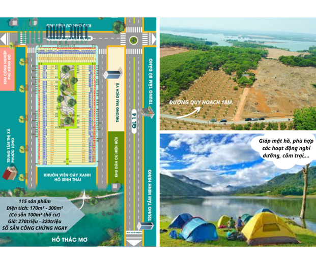 Đất view hồ Thác Mơ giá 270triệu, 5x54 có 100m² thổ cư