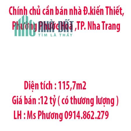 Chính chủ cần bán nhà Đường kiến Thiết, Phường Phước Hoà ,Thành phố Nha Trang