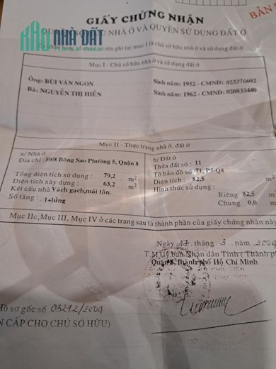 Chính chủ bán gấp nhà 2 mặt tiền 59/8 Bông Sao, Phường 5, Quận 8. DT. 82,5m2