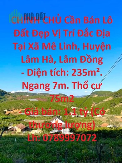 CHÍNH CHỦ Cần Bán Lô Đất Đẹp Vị Trí Đắc Địa Tại Xã Mê Linh, Huyện Lâm Hà, Lâm Đồng