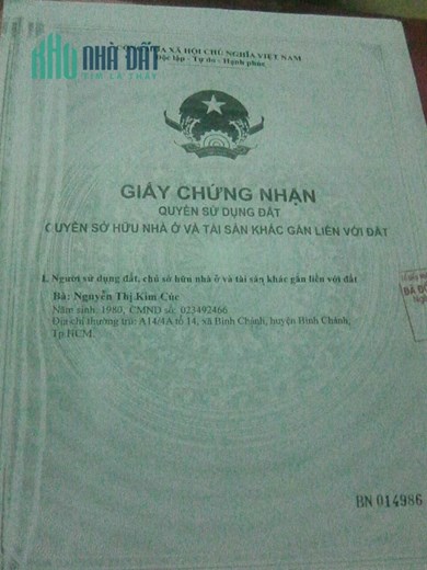 Chính chủ cần bán lô đất trồng cây lâu năm ở ấp 1, X.Bình Chánh, H.Bình Chánh, TP.HCM