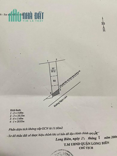 bán đất tặng nhà cũ 2 tầng mặt phố Ngọc Lâm-Long Biên, 98m MT 5.4m, full thổ cư
