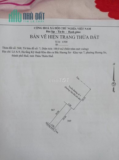 Bán đất KQH Hương Sơ 100m2 mặt tiền đường Tản Đà (chính chủ)Đường Tản Đà, Phường Hương Sơ, Thành