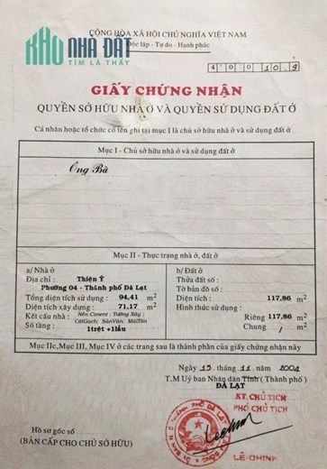 Nhà cũ ở Thiện Ý, Phường 4, Đà Lạt. 117 m2 (7,6 x 15m) chỉ 5,5 tỷ, sổ riêng xd, hẻm ô tô