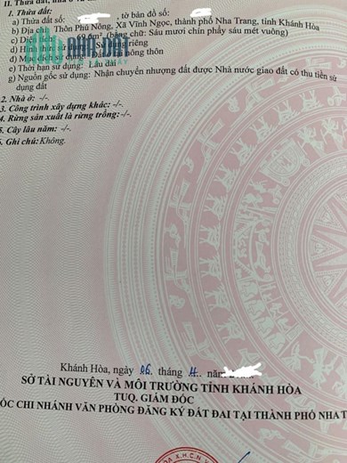 Bán đất Phú Nông, Vĩnh Ngọc - Nha Trang chỉ 1,5 tỷ