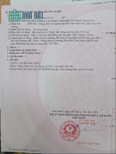 GIA ĐÌNH CHÍNH CHỦ CÓ LÔ ĐẤT CẦN BÁN P CAM NGHĨA, TP CAM RANH, KHÁNH HÒA