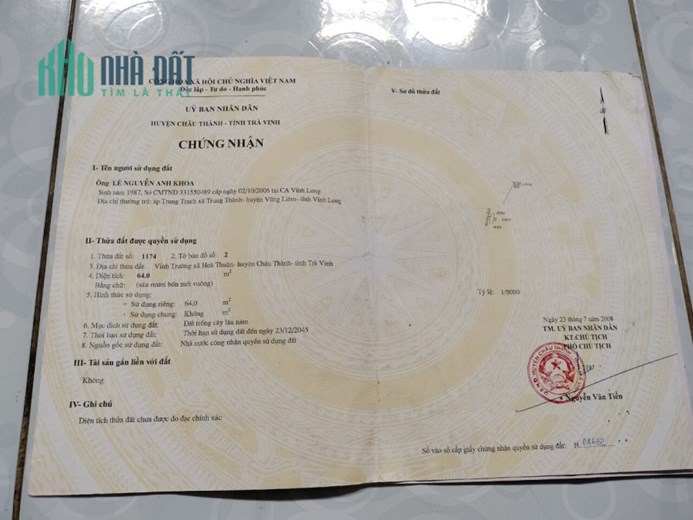 CHÍNH CHỦ BÁN Lô Đất Mặt Tiền Vị Trí Đẹp Tại Hòa Thuận - Châu Thành - Trà Vinh