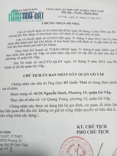 Chính chủ cần bán nhà ở 41/26 Nguyễn Oanh, phường 10, quận Gò Vấp, TPHCM.