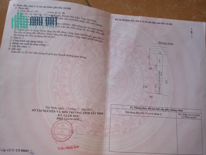 Bán lô đất mặt tiền đường Ngã Tắc, Long Thuận, Bến Cầu, Tây Ninh