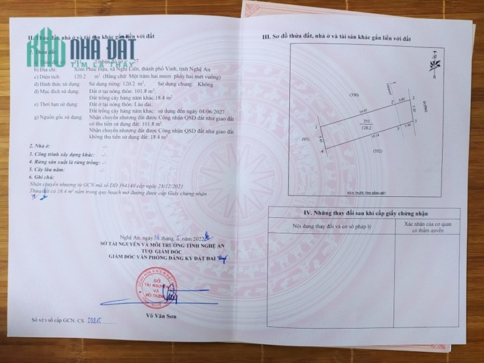 Bán lô đất 121m2 lối 2 đường Thăng Long xóm Phúc Hậu, xã Nghi Liên, TP Vinh