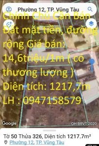 Chính Chủ Cần Bán Đất mặt tiền, đường rộng 60m, quy hoạch đất ở