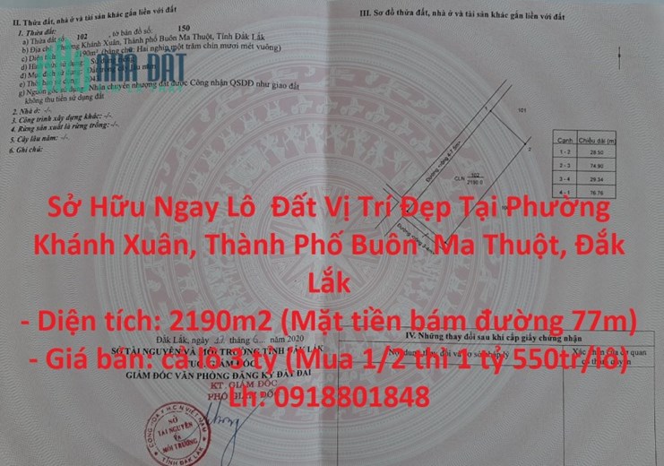 Sở Hữu Ngay Lô  Đất Vị Trí Đẹp Tại Phường Khánh Xuân, Thành Phố Buôn  Ma Thuột, Đắk Lắk