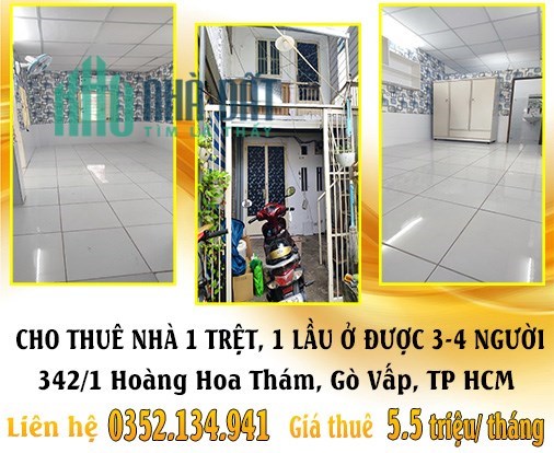 Cho thuê nhà 1 trệt, 1 lầu ở được 3-4 người tại Hoàng Hoa Thám, Gò Vấp, TP HCM