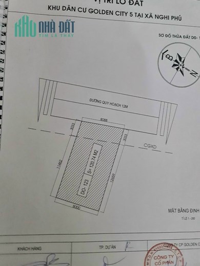 Bán gấp lô 120m2 Đất dự án Gold 5 - Nghi Phú