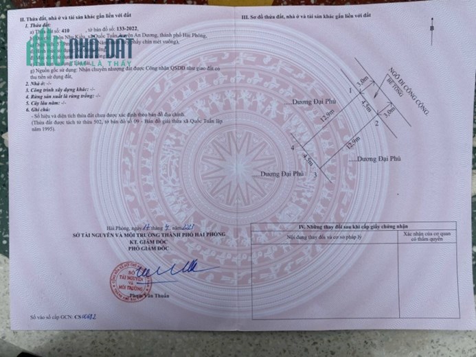 Bán 6 lô đất thổ cư tại TP Hải Phòng, Sổ đỏ từng lô, giá chỉ từ 15tr/m2. Lh:0989129993