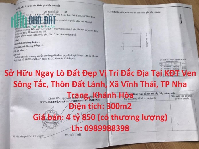 Sở Hữu Ngay Lô Đất Đẹp Vị Trí Đắc Địa Tại TP Nha Trang, Khánh Hòa