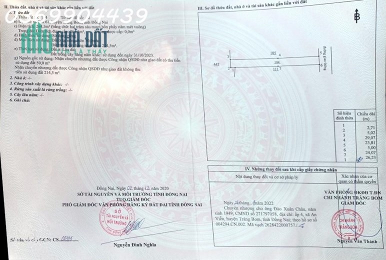 Chính chủ cần bán lô đất 264,5m2 gần trung tâm huyện Trảng Bom, Đồng Nai