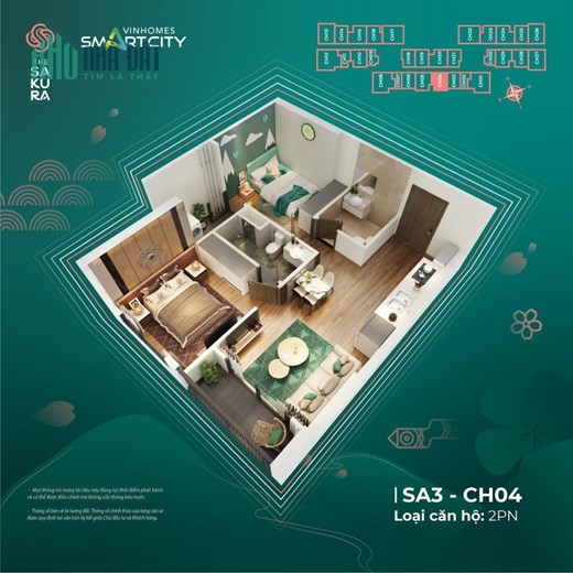 Căn 2PN 2WC phân khu Sakura Vinhomes Smart City giá tốt nhất thị trường chỉ 2,4 tỷ