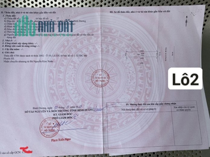Cần bán 2 lô đất tại phường Thới Hòa,thị xã Bến Cát,tỉnh Bình Dương