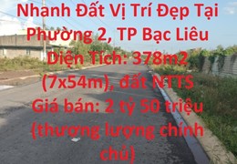 CHÍNH CHỦ Cần Bán Nhanh Đất Vị Trí Đẹp Tại Phường 2, TP Bạc Liêu