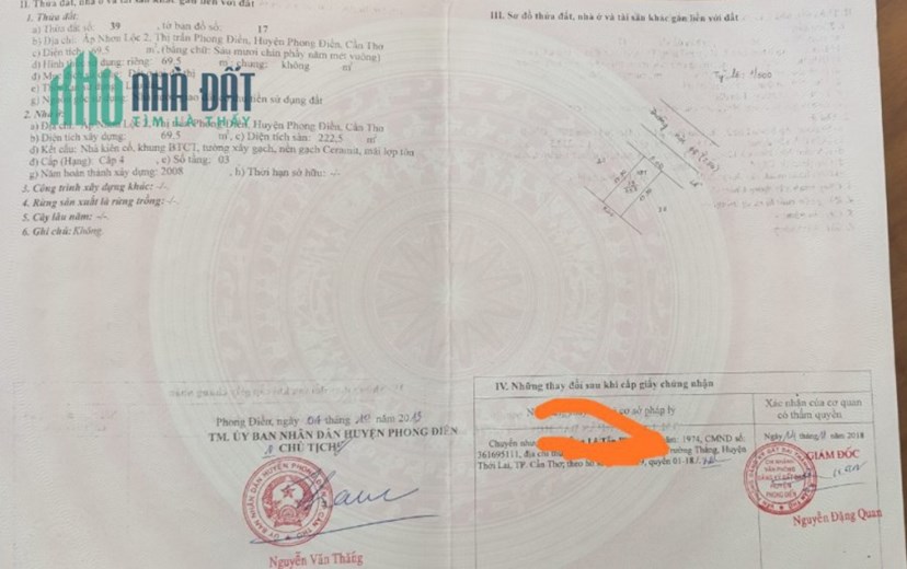 Chính chủ bán nhà liền kề có 5 phòng + tầng trệt rộng tại Phong Điền, Cần Thơ.