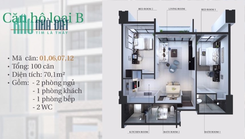 Bán căn hộ Hiyori Garden Tower, căn góc Đông Nam tầng 24, 2 phòng ngủ, view biển & view Sông Hàn