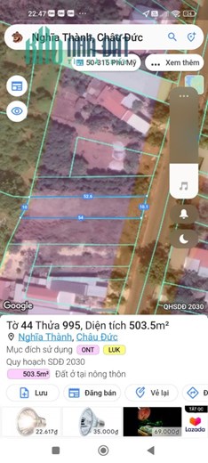 Cần bán lô đất đẹp mặt tiền hương lộ 2 Nghĩa Thành Châu Đức
