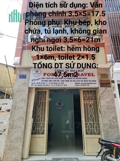 Cho thuê văn phòng tầng trệt, nhà mặt tiền đường xe tải 20/38 Cô Bắc, Phường 1, Phú Nhuận,TPHCM.