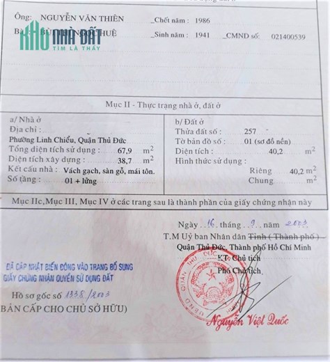 BÁN NHÀ CẤP 4 HẺM GẦN HOÀNG DIỆU 2 THỦ ĐỨC, 40M2, 2,2 TỶ