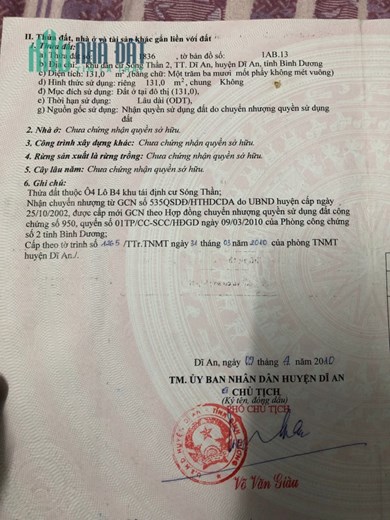 Bán nhà Đường Số 1 KDC Sống Thần, TP Dĩ An. SHR 5.38 tỷ. Lh:0938849356.
