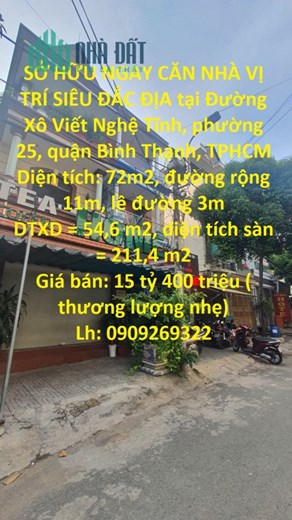 SỞ HỮU NGAY CĂN NHÀ VỊ TRÍ SIÊU ĐẮC ĐỊA tại quận Bình Thạnh, TPHCM