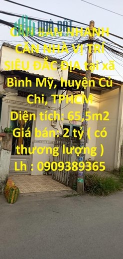 CẦN BÁN NHANH CĂN NHÀ VỊ TRÍ SIÊU ĐẮC ĐỊA tại huyện Củ Chi, TPHCM
