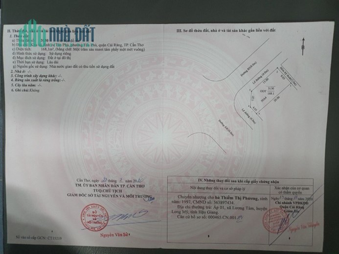 Nền 50A4 lô góc 2 mặt tiền KDC Tân Phú, Cái Răng, Tp Cần Thơ