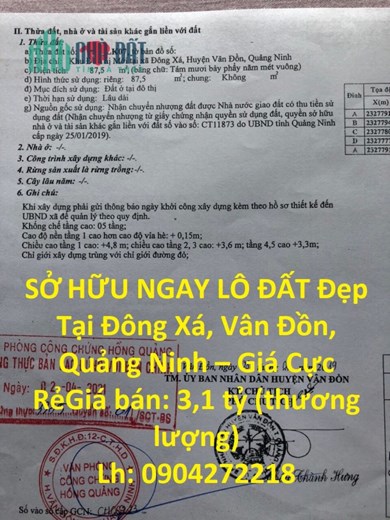 SỞ HỮU NGAY LÔ ĐẤT Đẹp Tại Đông Xá, Vân Đồn, Quảng Ninh – Giá Cực Rẻ
